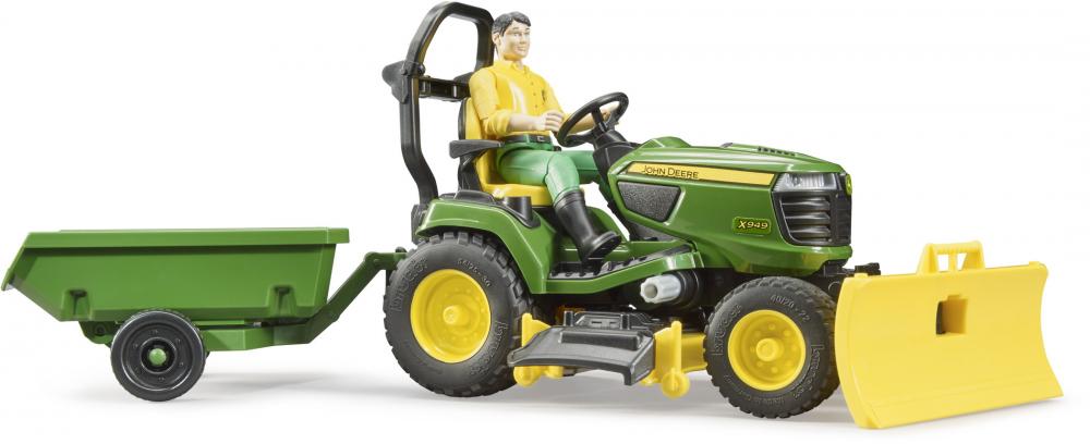 Bruder Spielfiguren Set bworld John Deere Aufsitzrasenmäher, Anhänger + Gärtner 62104