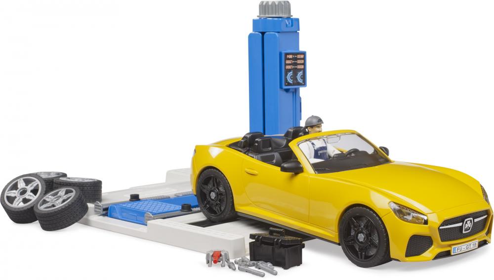 Bruder Spielfiguren Set Nutzfahrzeug bworld PKW Service Center and BRUDER Roadster 62112