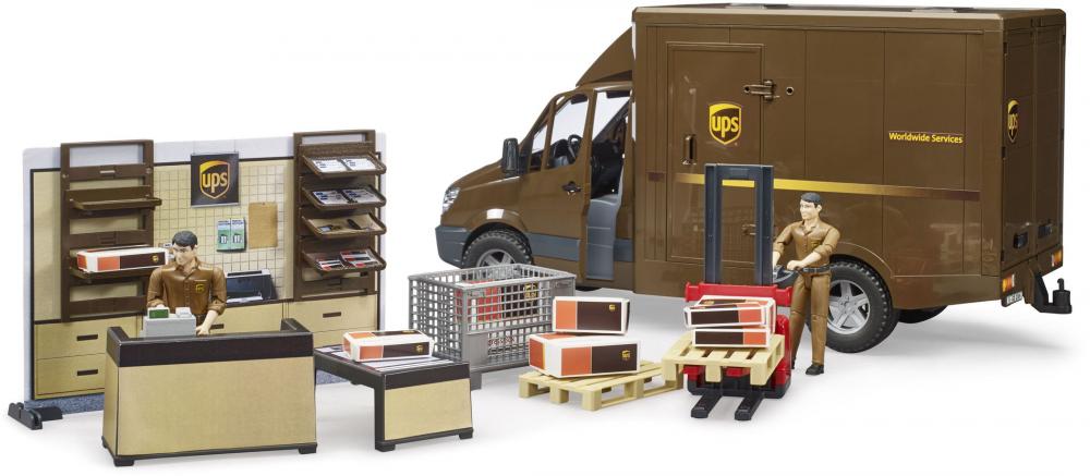 Bruder Spielfiguren Set Nutzfahrzeug bworld UPS Paketshop mit Figur 62250
