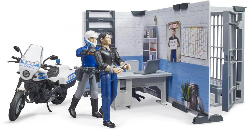 Bruder Spielfiguren Set bworld Einsatzfahrzeuge Polizeistation Polizeimotorrad und 2 Figuren 62732
