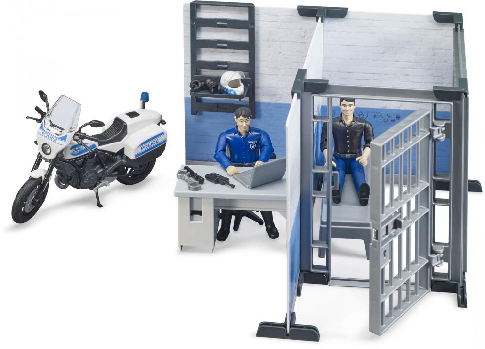 Bruder Spielfiguren Set bworld Einsatzfahrzeuge Polizeistation Polizeimotorrad und 2 Figuren 62732