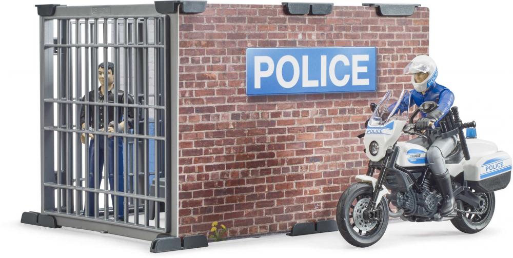 Bruder Spielfiguren Set bworld Einsatzfahrzeuge Polizeistation Polizeimotorrad und 2 Figuren 62732
