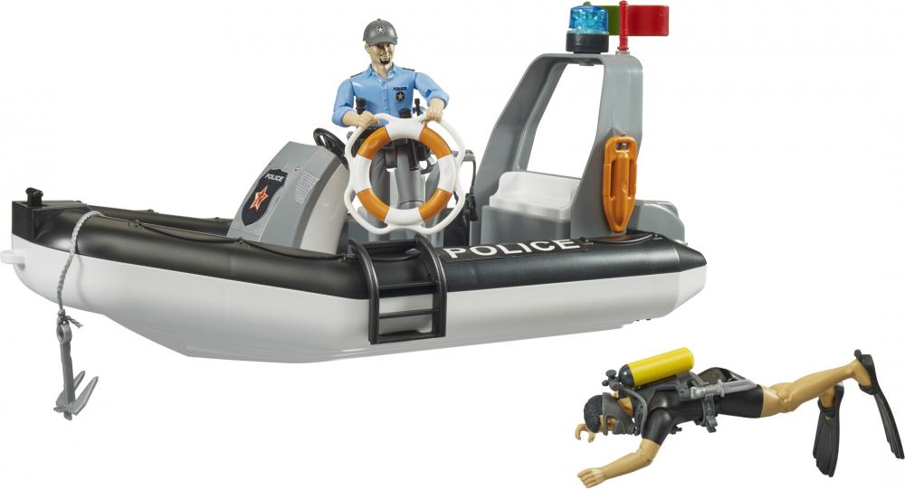 Bruder Spielfiguren Set bworld Polizei Schlauchboot, Rundumleuchte, 2 Fig. + Zubehör 62733