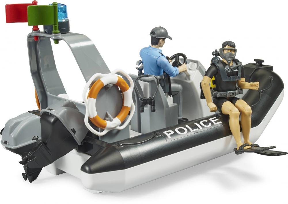Bruder Spielfiguren Set bworld Polizei Schlauchboot, Rundumleuchte, 2 Fig. + Zubehör 62733