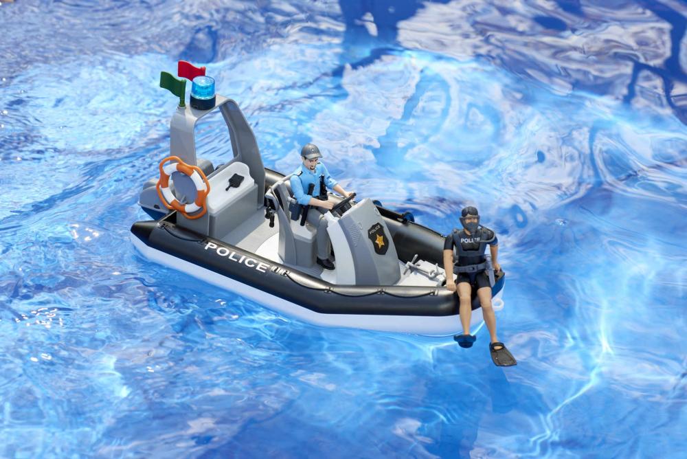 Bruder Spielfiguren Set bworld Polizei Schlauchboot, Rundumleuchte, 2 Fig. + Zubehör 62733