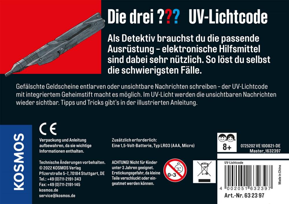 Kosmos Spielzeug Rollenspiel Detektiv Die drei ??? UV-Lichtcode 632397