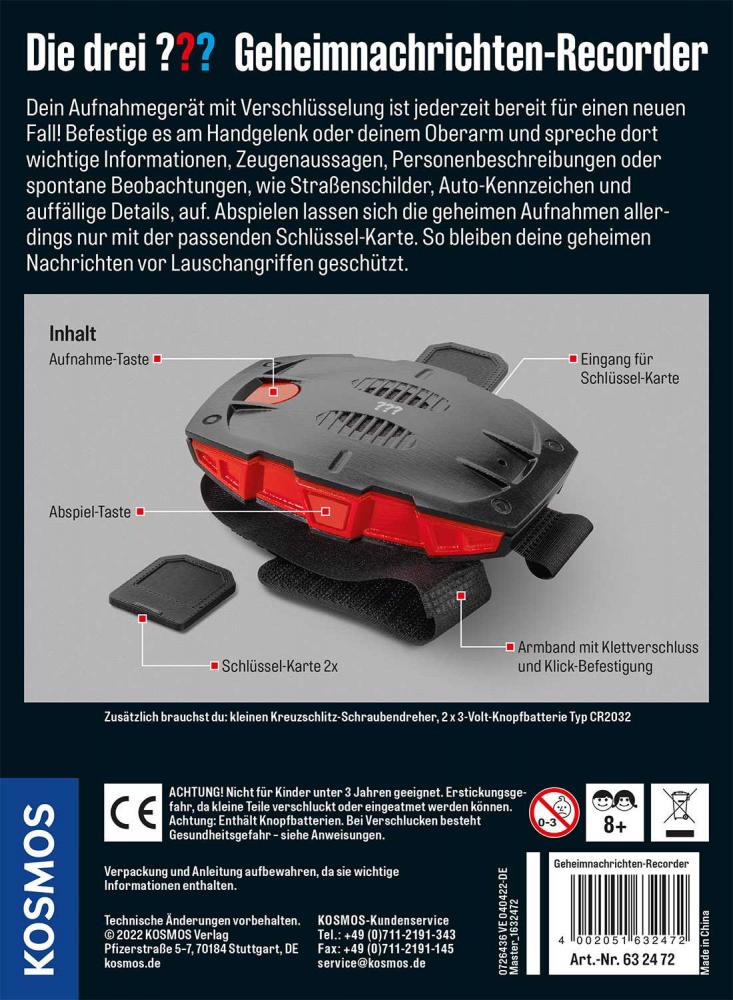Kosmos Spielzeug Rollenspiel Detektiv Die drei ??? Geheimnachrichten-Recorder 632472