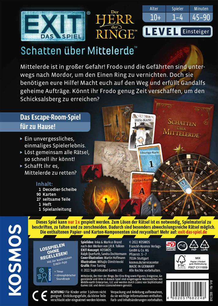 Kosmos Familienspiel Escape EXIT® Herr der Ringe (Schatten über Mittelerde™) Level Einsteiger 682248