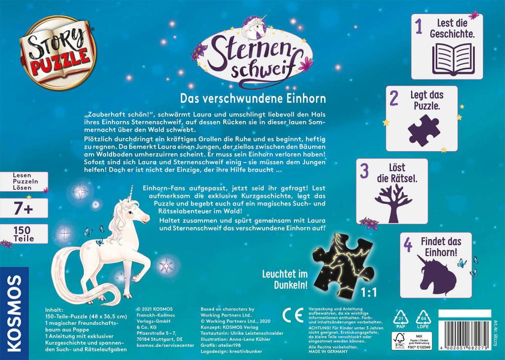 150 Teile Kosmos Familienspiel Krimispiel Storypuzzle Sternenschweif verschwundene Einhorn 682279