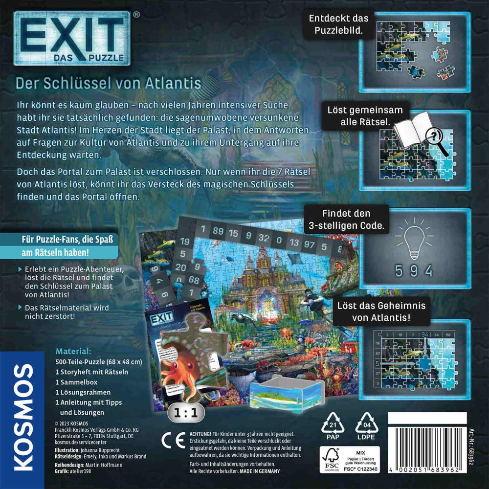 500 Teile Kosmos Familienspiel Escape EXIT® Das Puzzle Der Schlüssel von Atlantis 683962