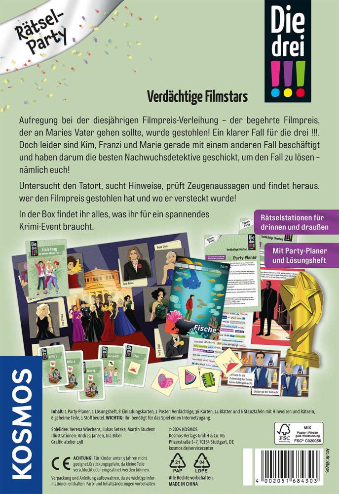 Kosmos Kinderspiel Quizspiel Die drei !!! Rätsel-Party 684303