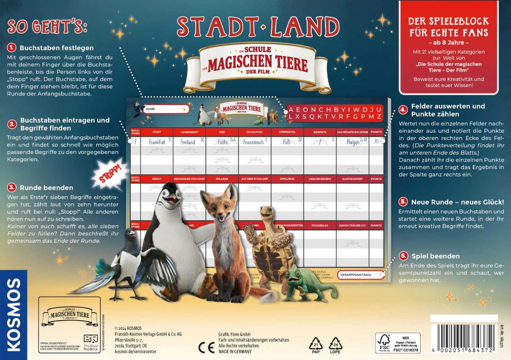 Kosmos Kinderspiel Wissensspiel Stadt Land Die Schule der magischen Tiere 684372