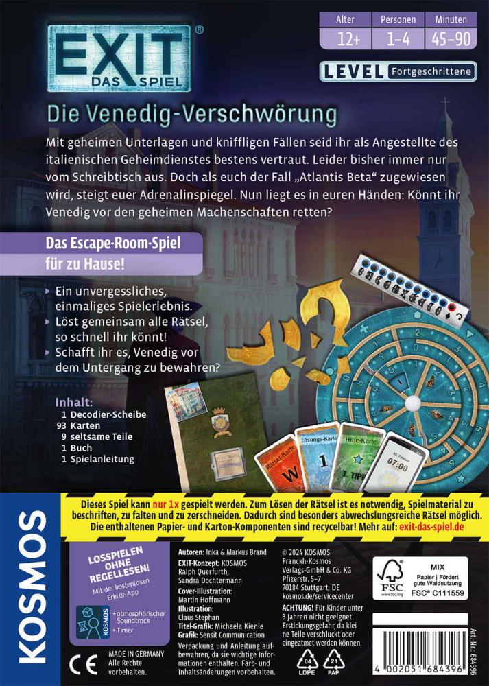 Kosmos Familienspiel Escape EXIT® Die Venedig-Verschwörung Level Fortgeschritten 684396