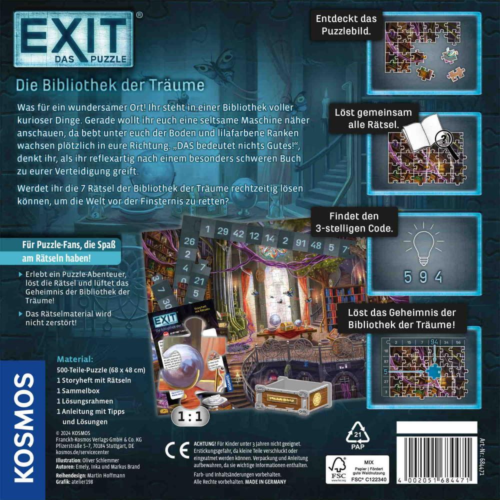 500 Teile Kosmos Familienspiel Escape EXIT® Das Puzzle Die Bibliothek der Träume 684471