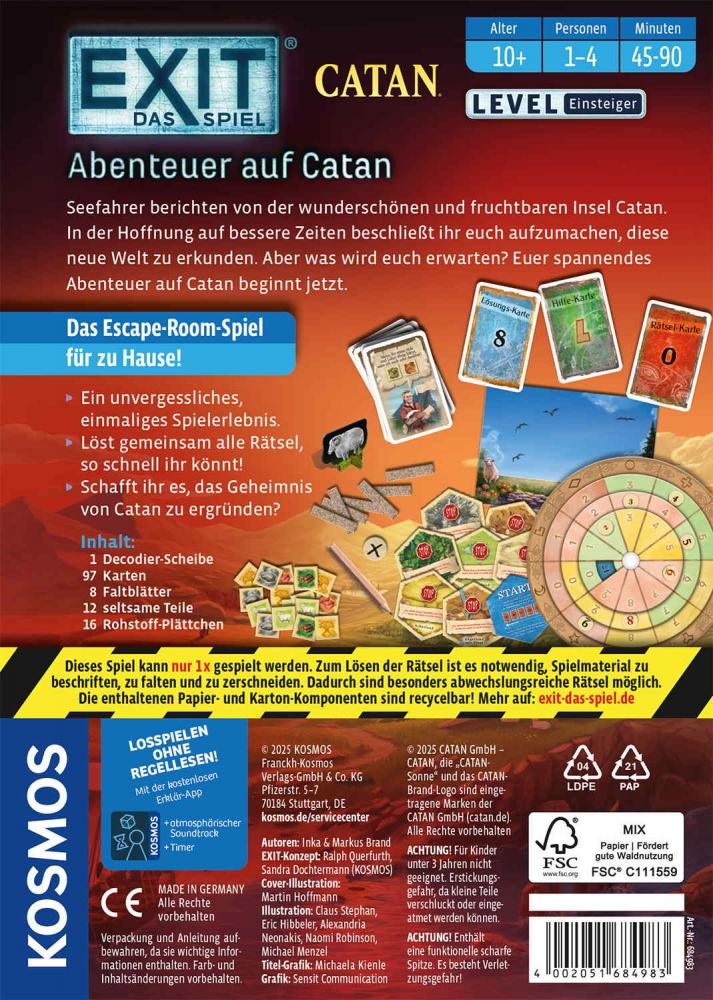 Kosmos Familienspiel Escape EXIT® Abenteuer auf Catan Level Einsteiger 684983