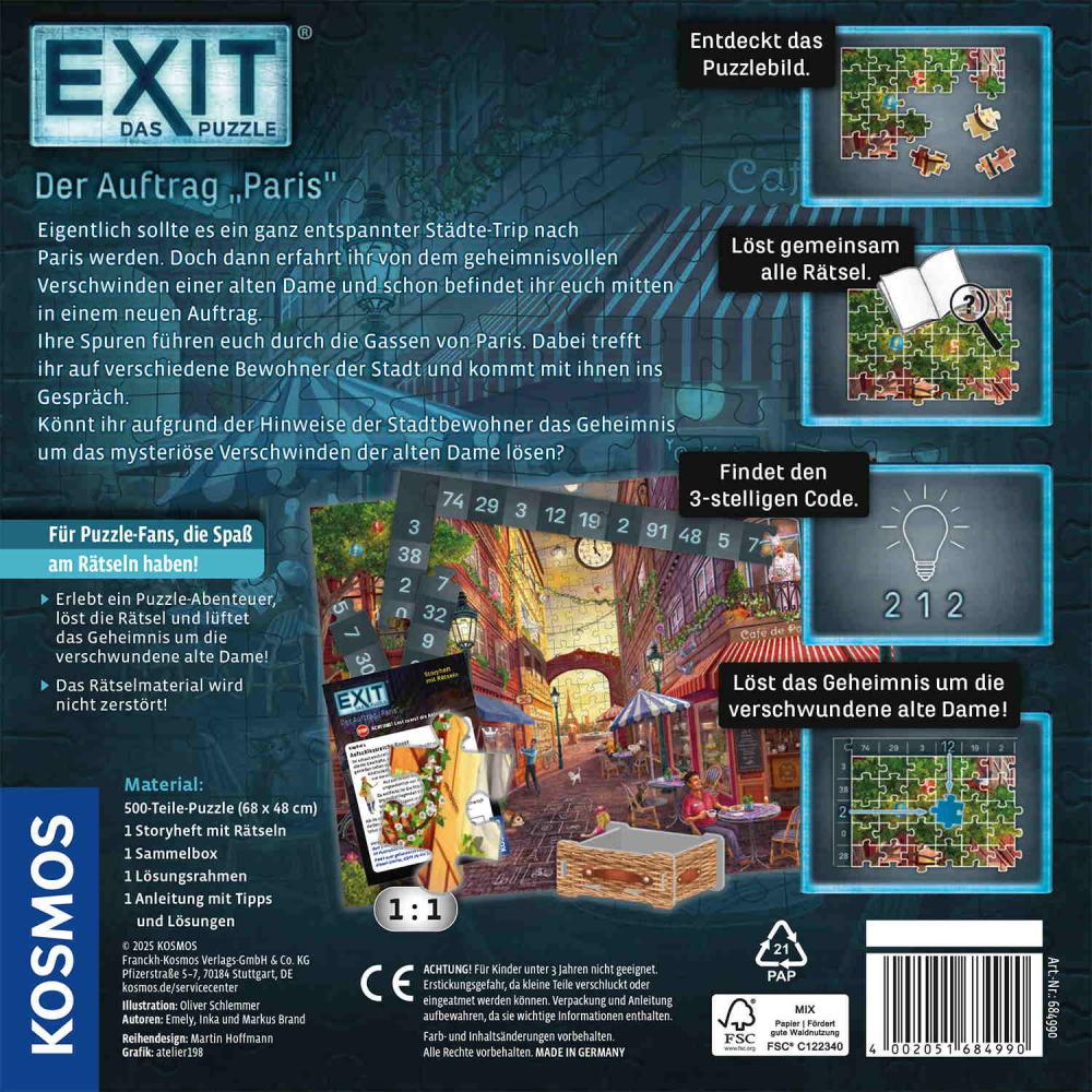 500 Teile Kosmos Familienspiel Escape EXIT® Das Puzzle Der Auftrag "Paris" 684990