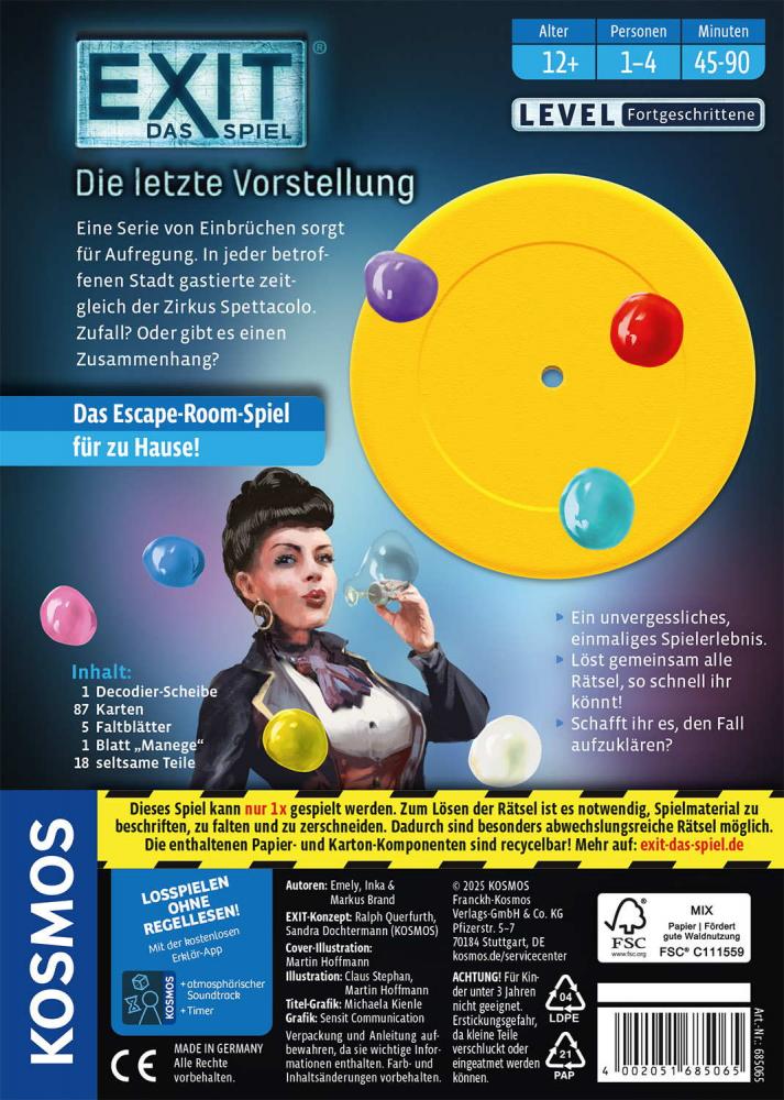 Kosmos Familienspiel Escape EXIT® Die letzte Vorstellung Level Fortgeschritten 685065