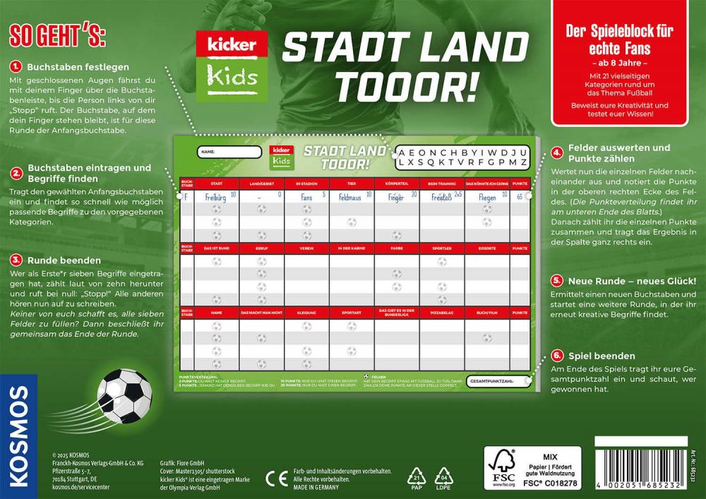 Kosmos Kinderspiel Quizspiel Kicker Kids Stadt - Land - Tor! 685232