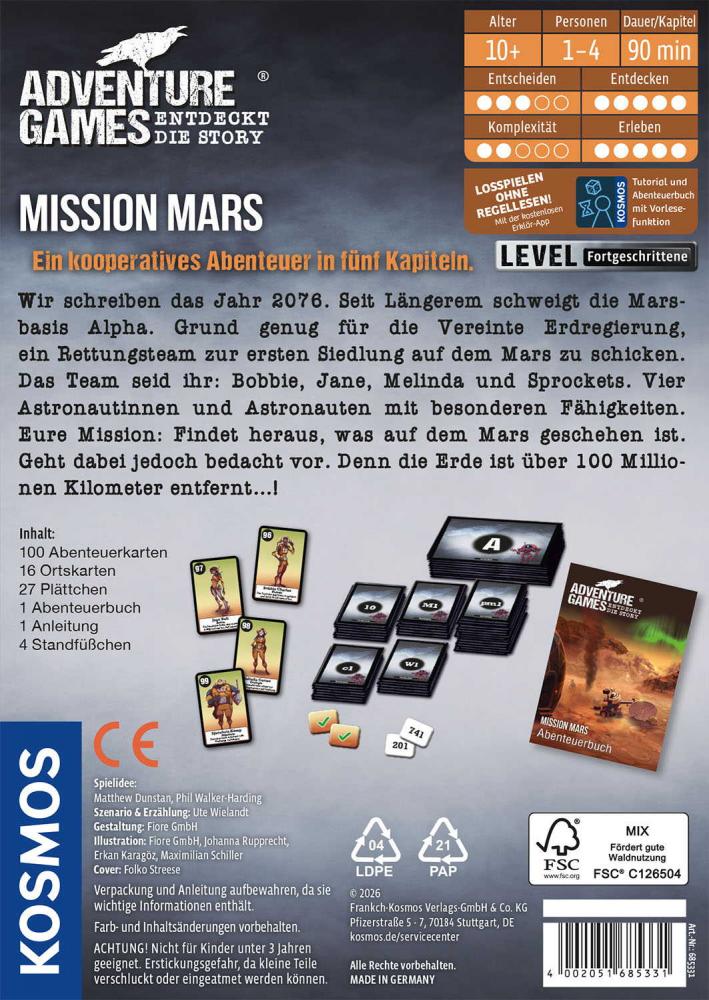 Kosmos Familienspiel Escape / Exit Adventure Games Mission Mars 685331