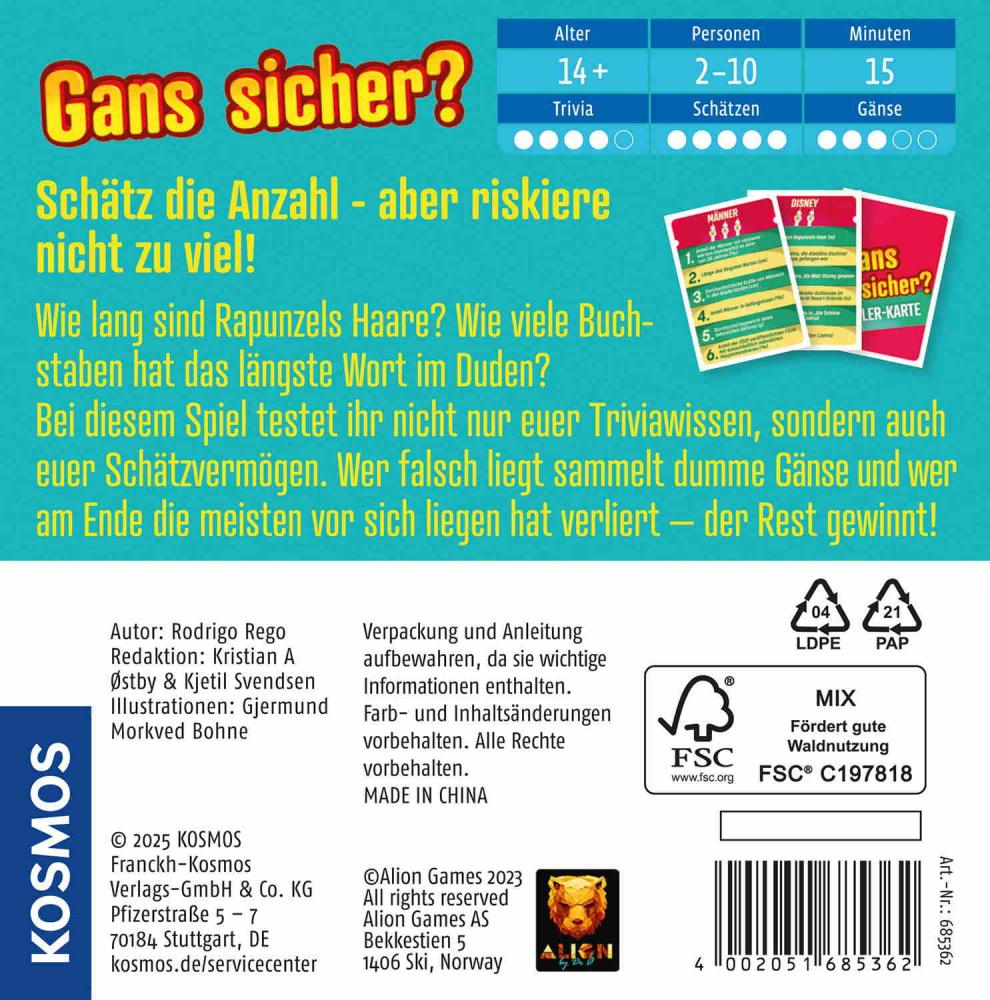 Kosmos Familienspiel Wissensspiel Gans sicher? 685362