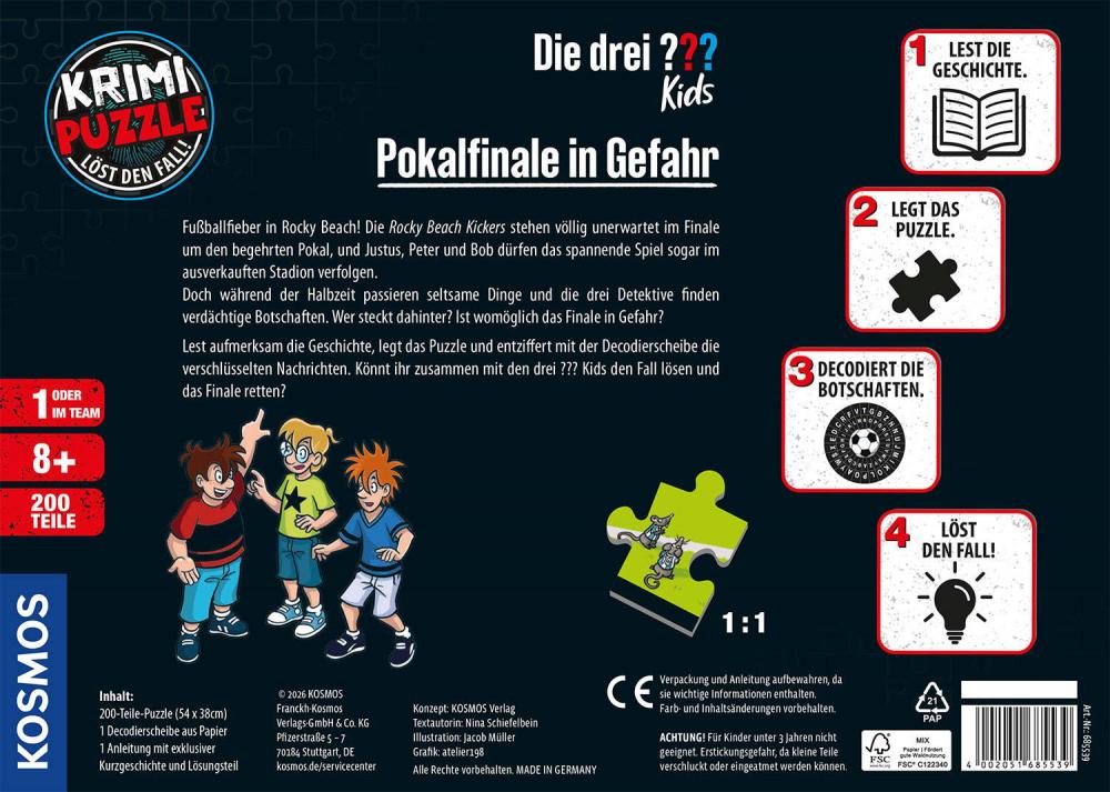 200 Teile Kosmos Familienspiel Krimispiel Krimipuzzle Die drei ??? Kids Pokalfinale in Gefahr 685539