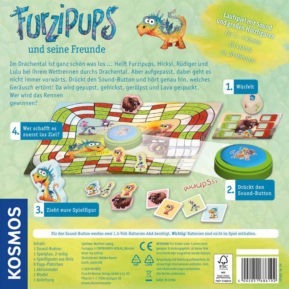 Kosmos Kinderspiel Würfelspiel Furzipups und seine Freunde 686192