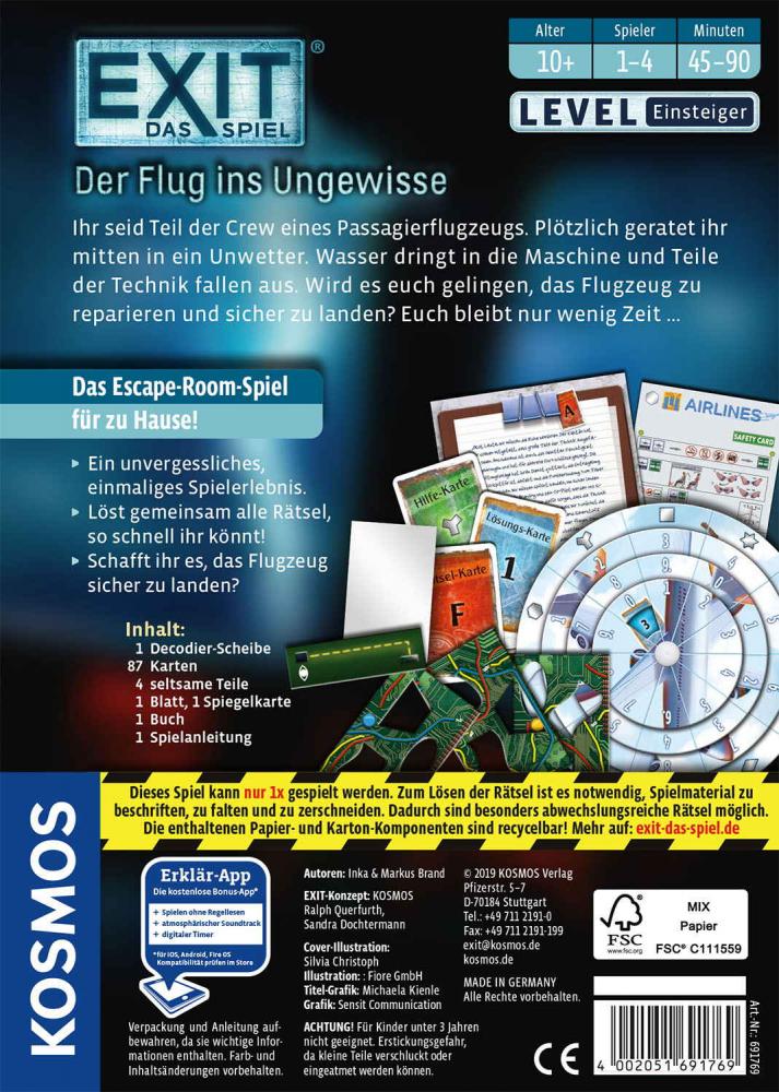 Kosmos Familienspiel Escape EXIT® Der Flug ins Ungewisse Level Einsteiger 691769