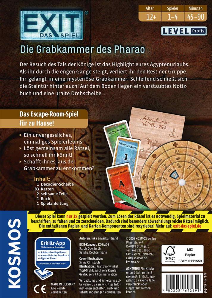 Kosmos Familienspiel Escape EXIT® Die Grabkammer des Pharao Level Profi 692698