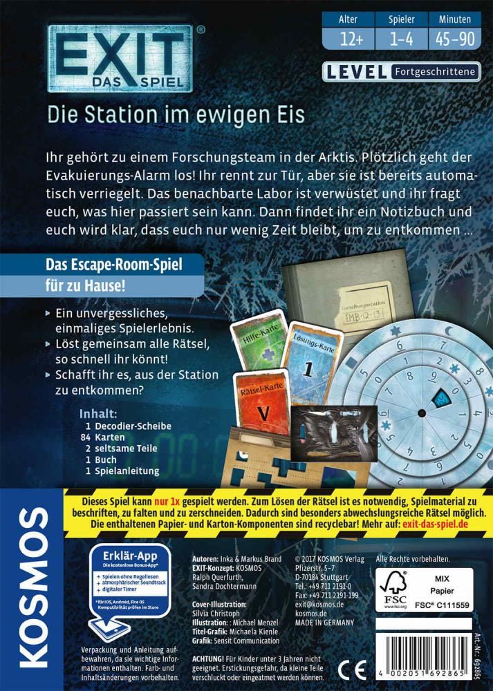 Kosmos Familienspiel Escape EXIT® Die Station im ewigen Eis Level Fortgeschritten 692865