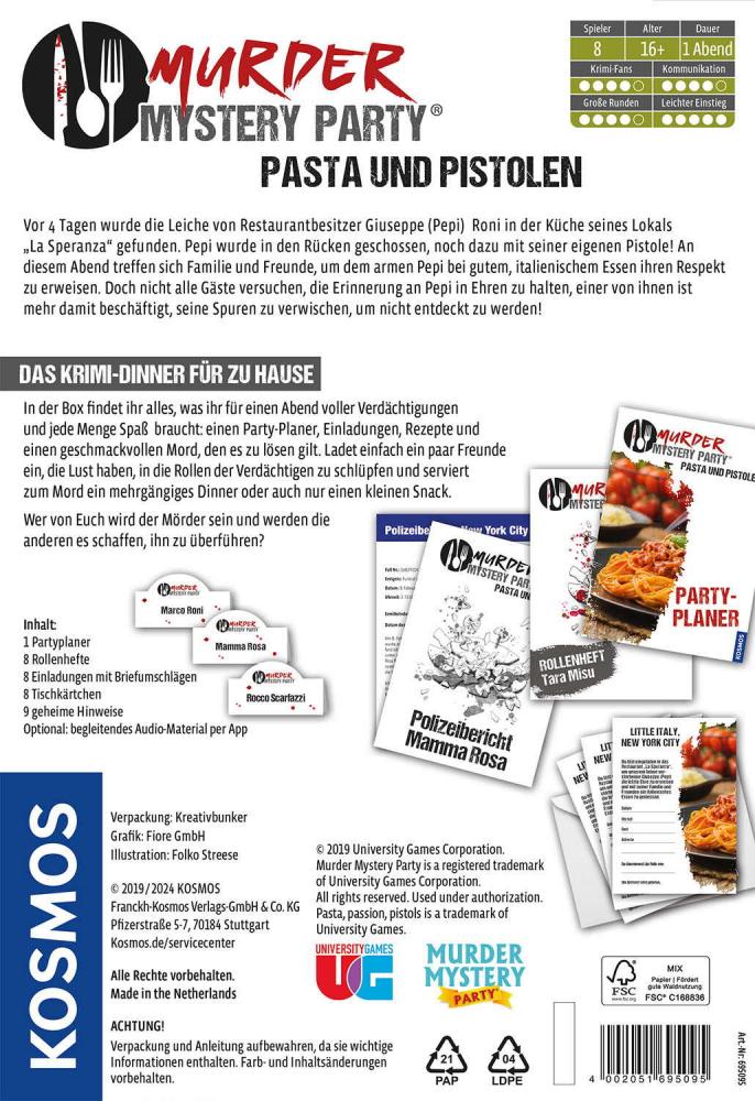 Kosmos Familienspiel Krimispiel Murder Mystery Party Pasta und Pistolen 695095