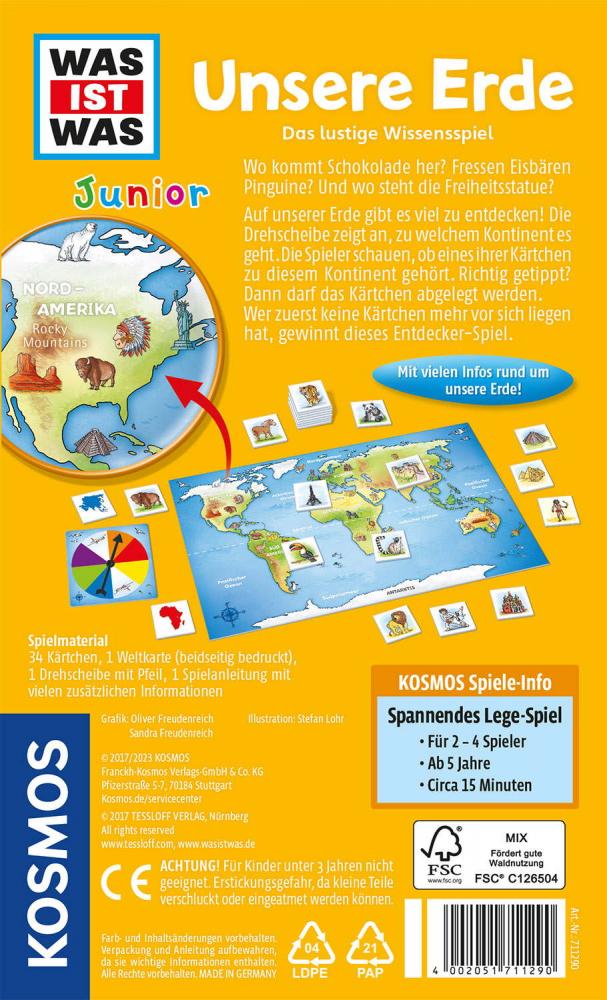 Kosmos Mitbringspiel Wissensspiel WAS IST WAS Junior Unsere Erde 711290
