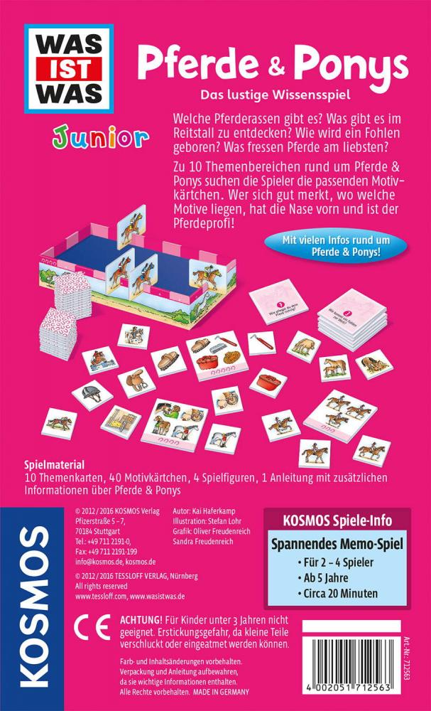 Kosmos Mitbringspiel Wissensspiel WAS IST WAS Junior Pferde und Ponys 712563