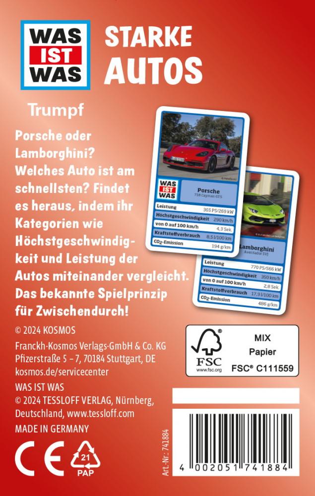 Kosmos Kinderspiel Kartenspiel WAS IST WAS Trumpf Starke Autos 741884