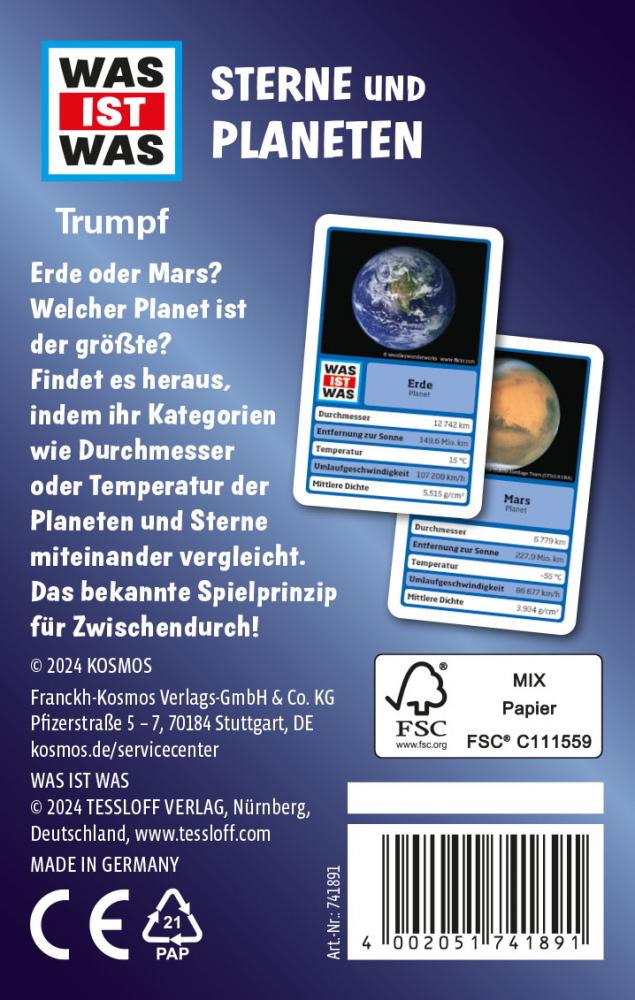 Kosmos Kinderspiel Kartenspiel WAS IST WAS Trumpf Sterne & Planeten 741891
