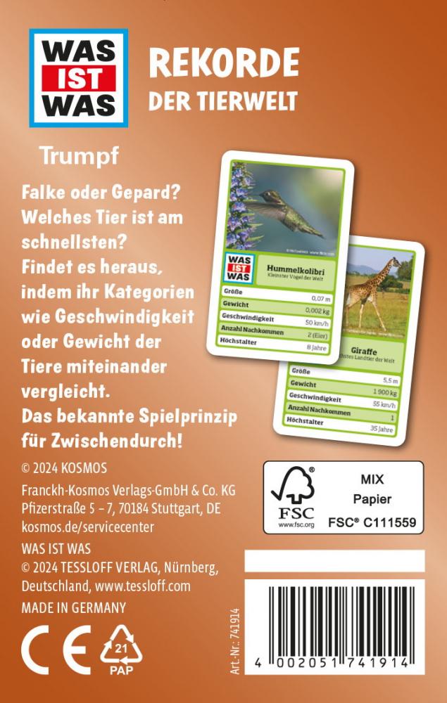 Kosmos Kinderspiel Kartenspiel WAS IST WAS Trumpf Rekorde der Tierwelt 741914