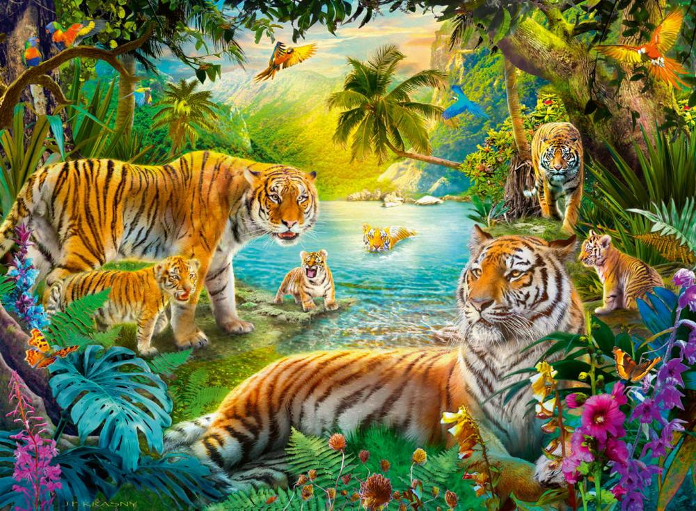 500 Teile Ravensburger Puzzle Tigerfamilie in der Oase 12001384