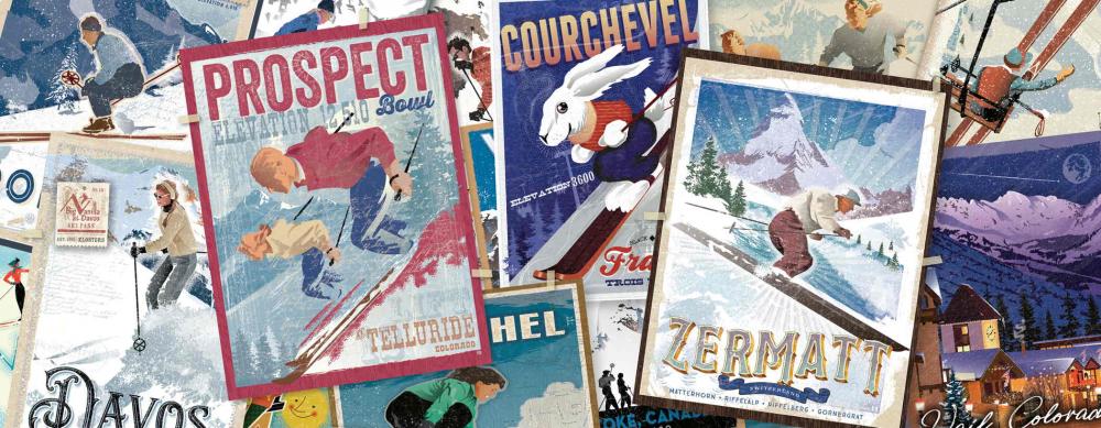 1000 Teile Ravensburger Puzzle Vintage Ski-Poster 12001389