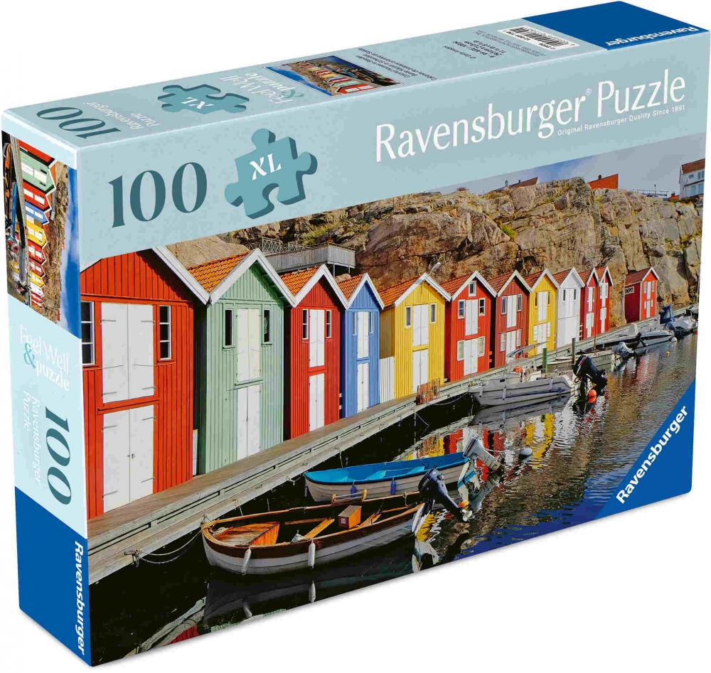 100 Teile Ravensburger Puzzle Feel & Well Bunte Häuser in Schweden 12001730