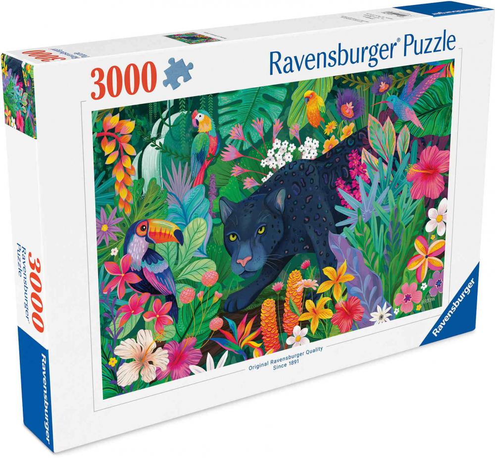 3000 Teile Ravensburger Puzzle Panther im blühenden Dschungel 12001748