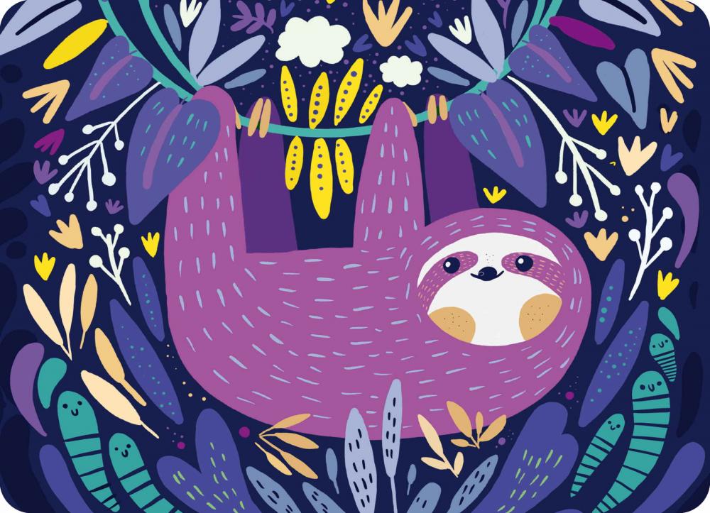 100 Teile Ravensburger Puzzle mit Aufsteller Lächelndes lila Faultier 12002040