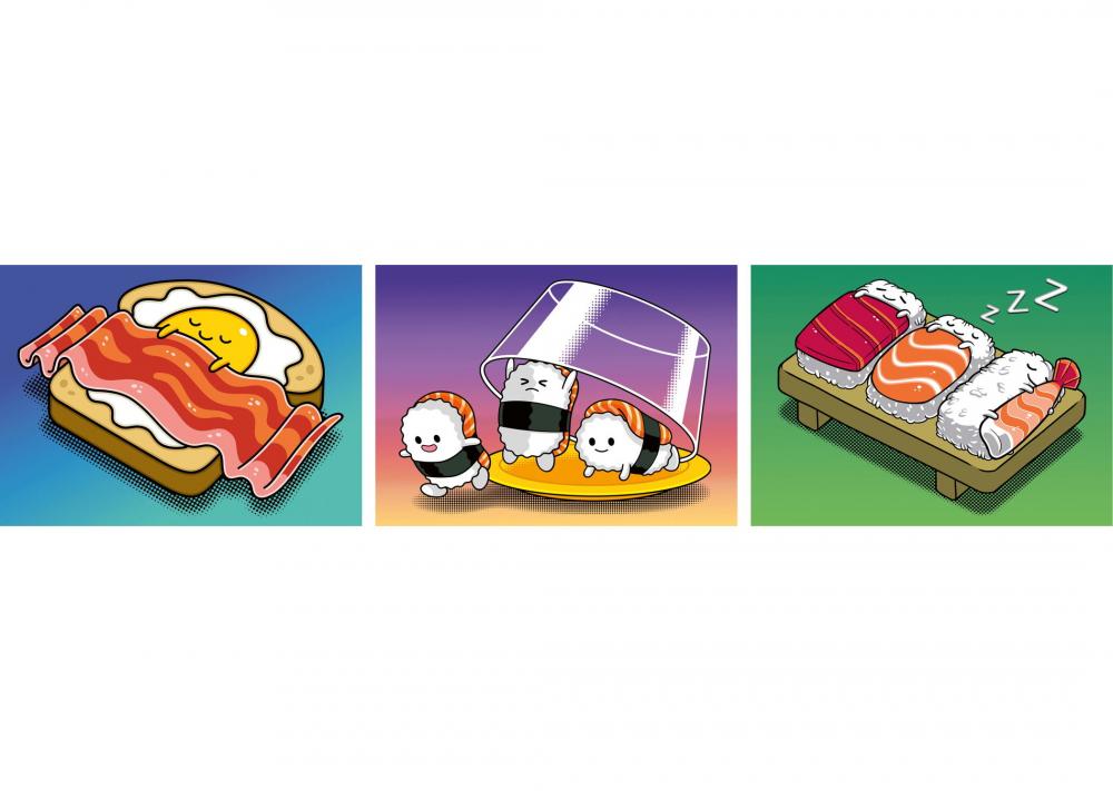 3 x 100 Teile Ravensburger Puzzle mit Staffelei Kawaii Breakfast, Lunch & Dinner 12002047