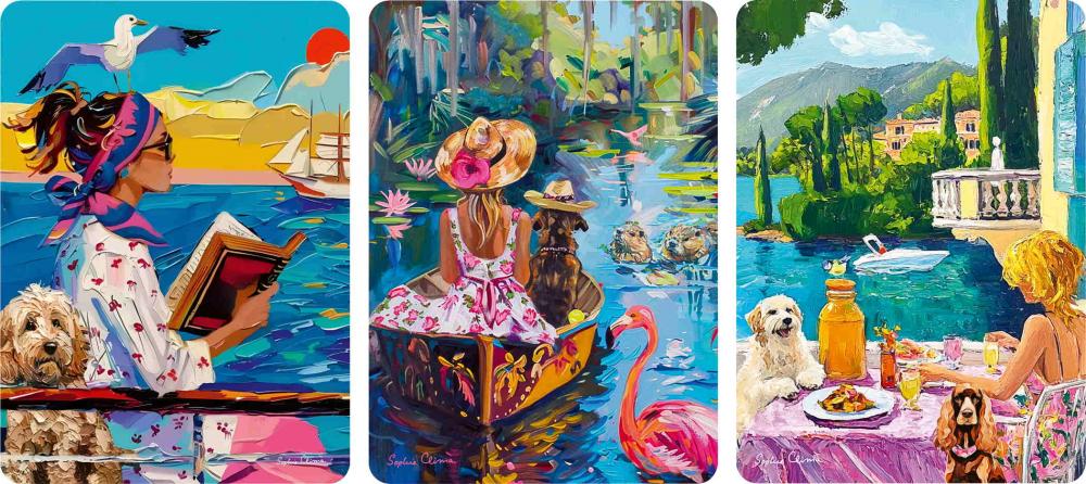 3 x 100 Teile Ravensburger Puzzle mit Staffelei Mit Hund auf Reisen 12002049