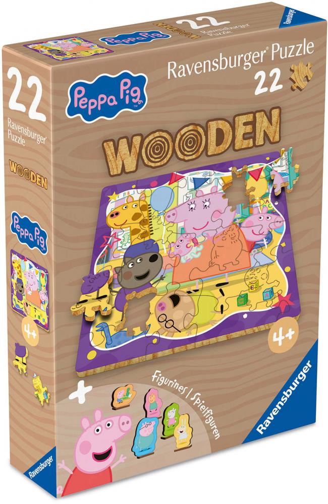 22 Teile Ravensburger Kinder Holz Puzzle Wooden Peppa Pig Freundschaftsparty + 5 Figuren 12004082
