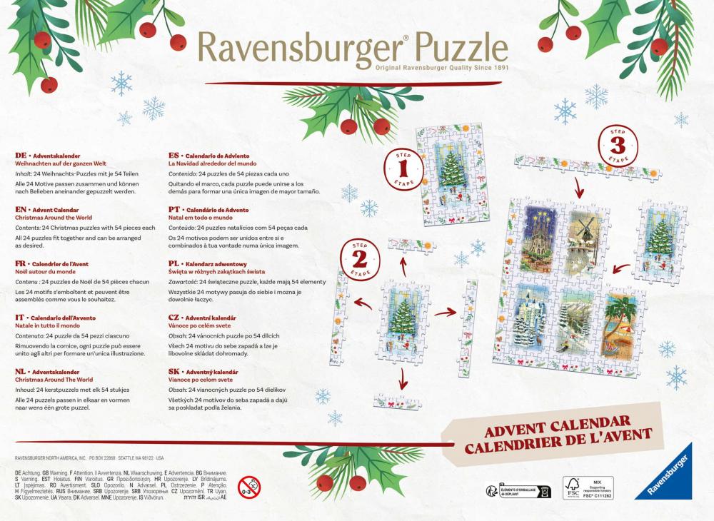 Ravensburger Puzzle Adventskalender 24 x 54 Teile Weihnachts-Puzzle 12004246