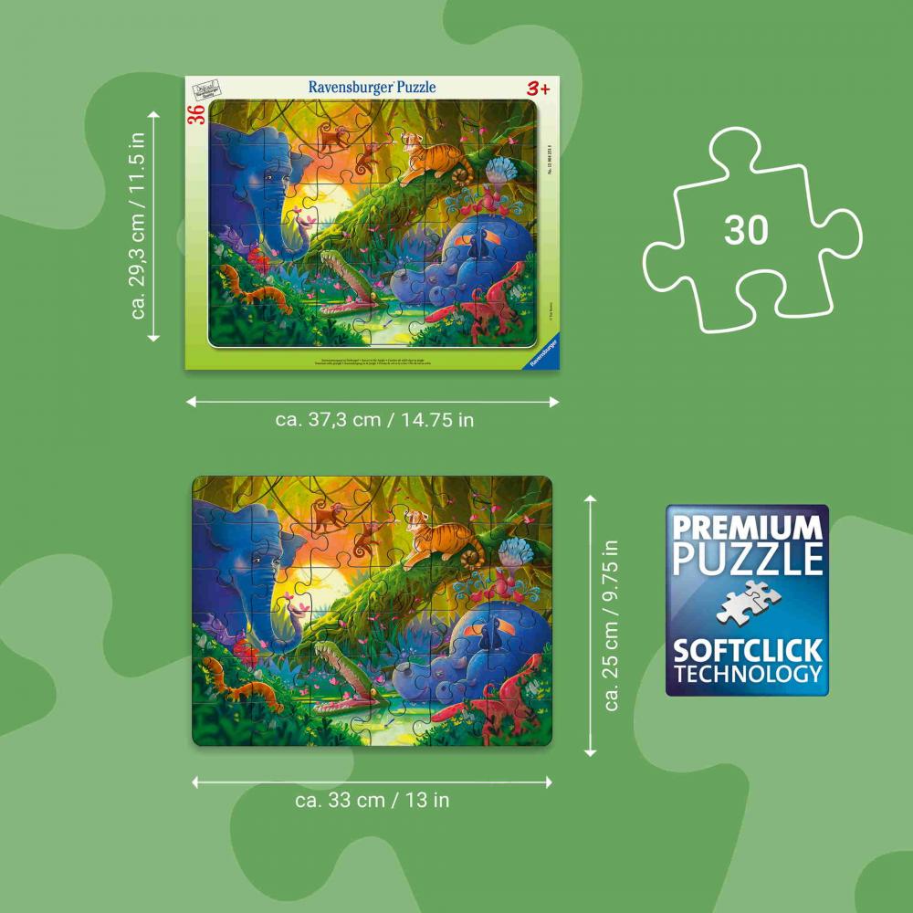 36 Teile Ravensburger Kinder Rahmen Puzzle Sonnenuntergang im Dschungel 12004251