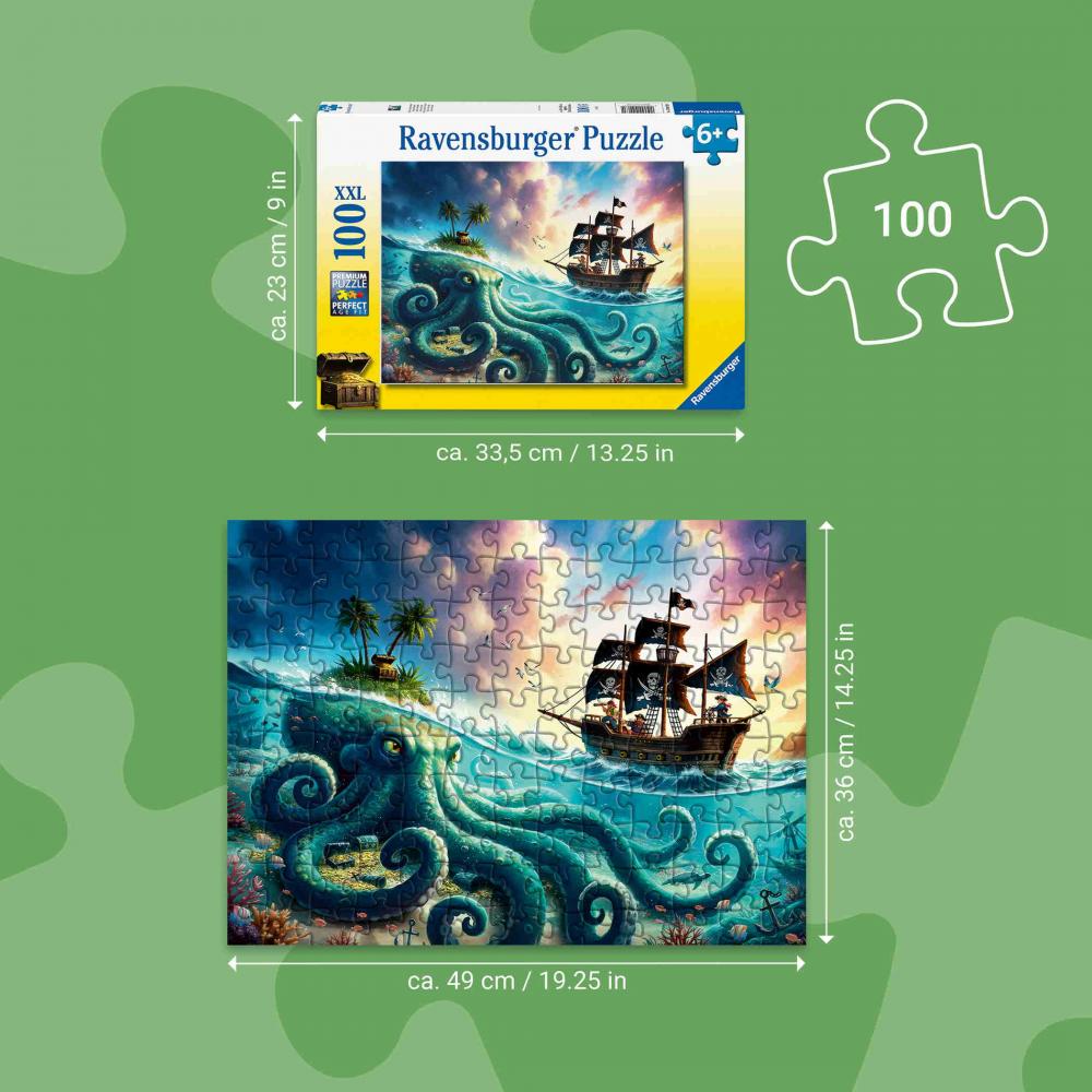 100 Teile Ravensburger Kinder Puzzle XXL Der Schatz des Kraken 12004263