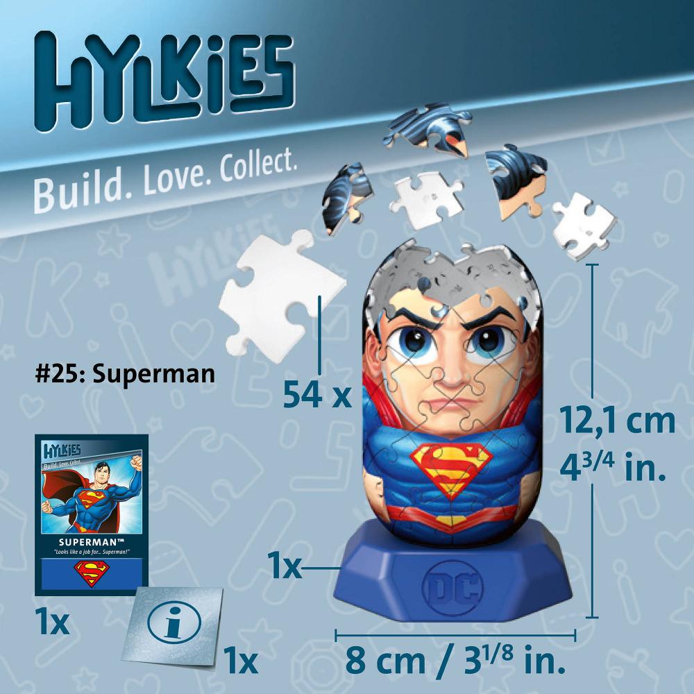 54 Teile Ravensburger 3D Puzzle Hylkies DC Universe Superman Sammelfigur 12008012