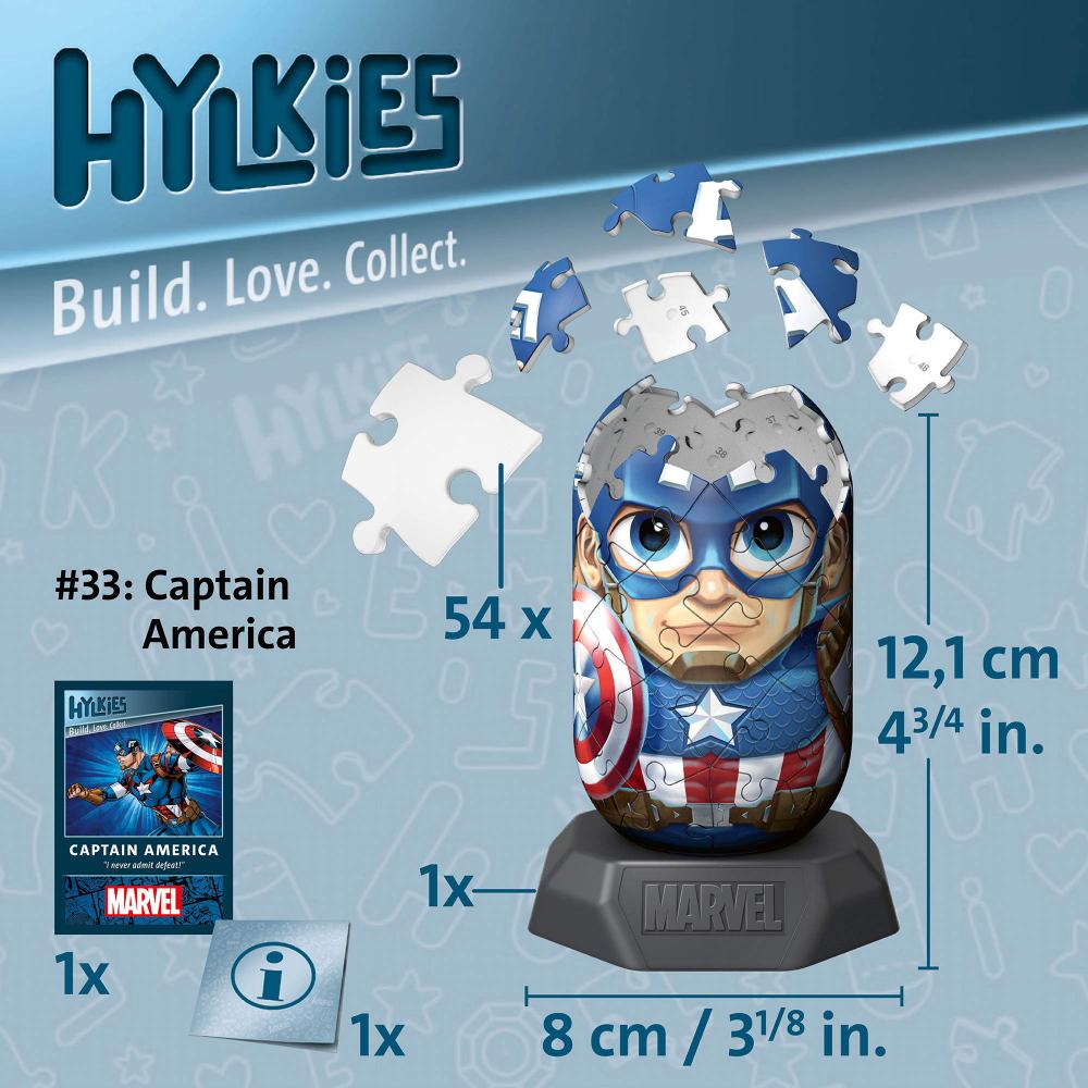 54 Teile Ravensburger 3D Puzzle Hylkies Marvel Captain America Sammelfigur 12008020