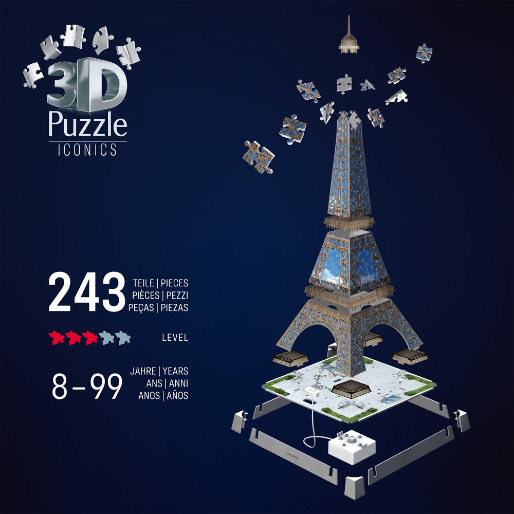 216 Teile Ravensburger 3D Puzzle Iconics Bauwerk Eiffelturm mit Licht 12008024