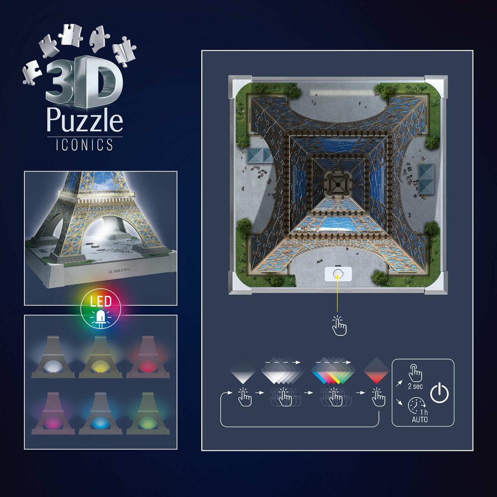 216 Teile Ravensburger 3D Puzzle Iconics Bauwerk Eiffelturm mit Licht 12008024
